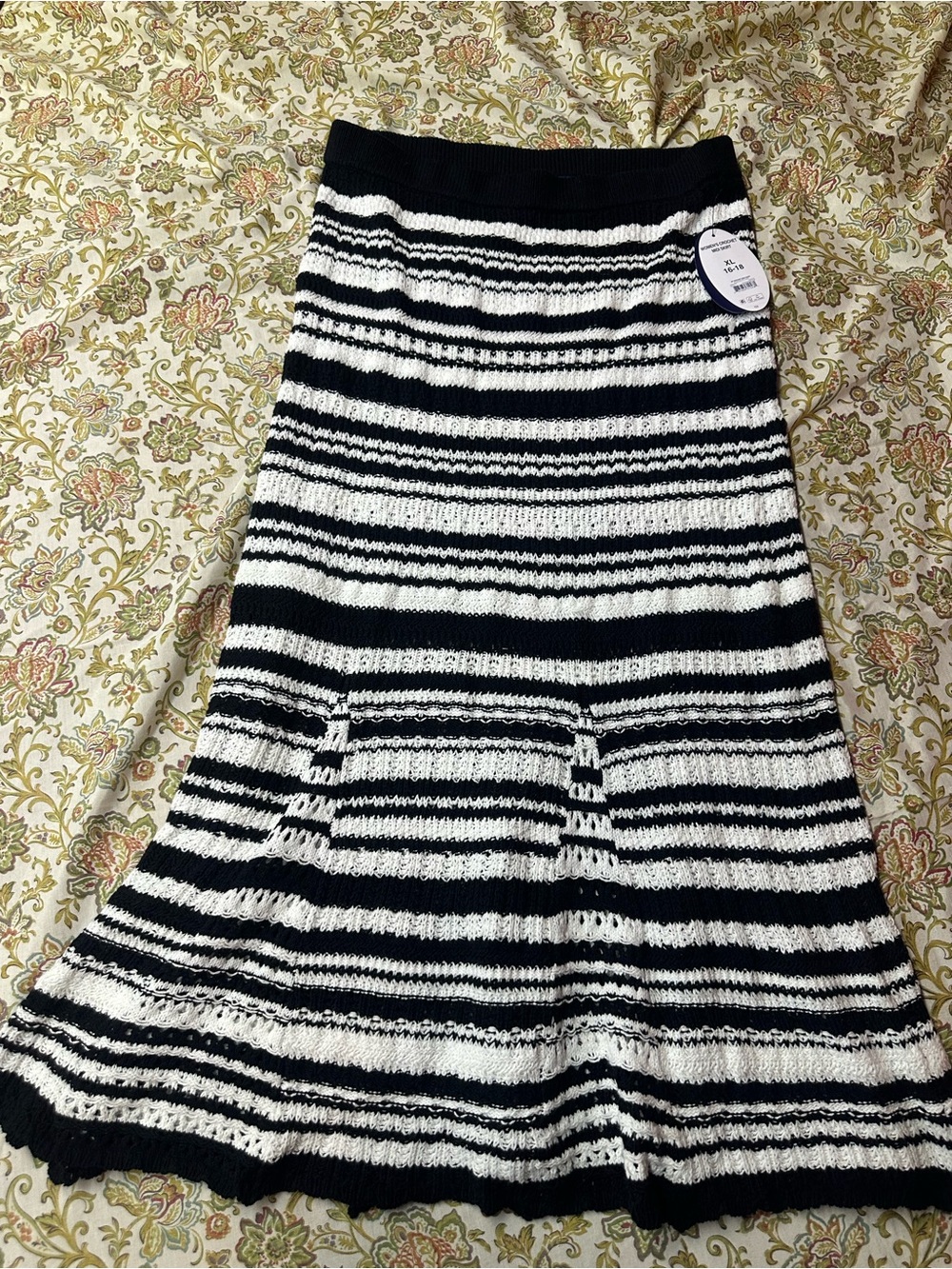 Striped Black and White Knit Maxi Skirt - Women's